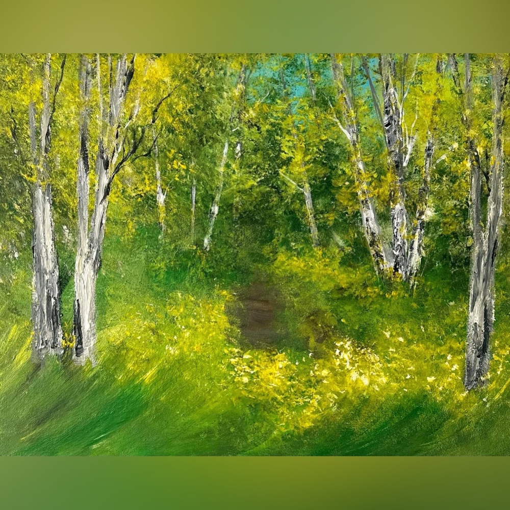 SOLD LANDSCAPE ART ORIGINAL ACRYLIC SPRING PAINTING SIZE 20” W x 16” H inch - Picture 1 of 1
